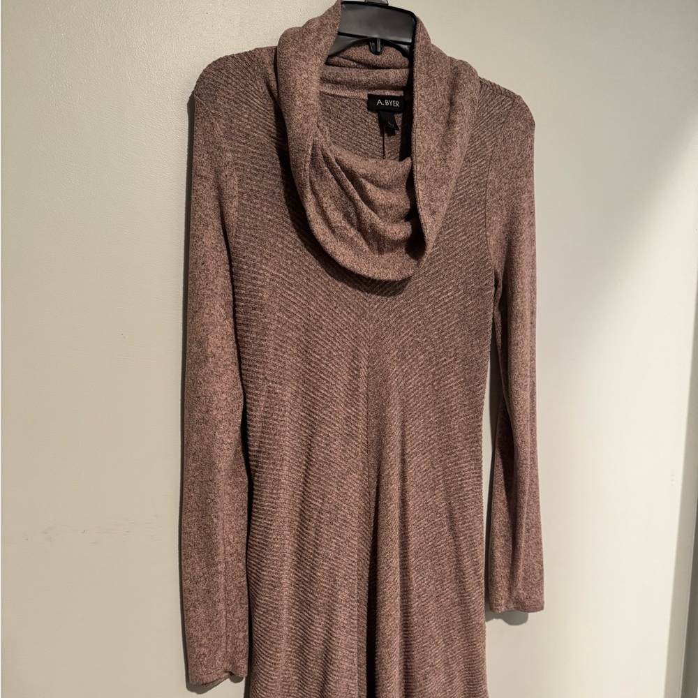 Sweater dress with dramatic neck